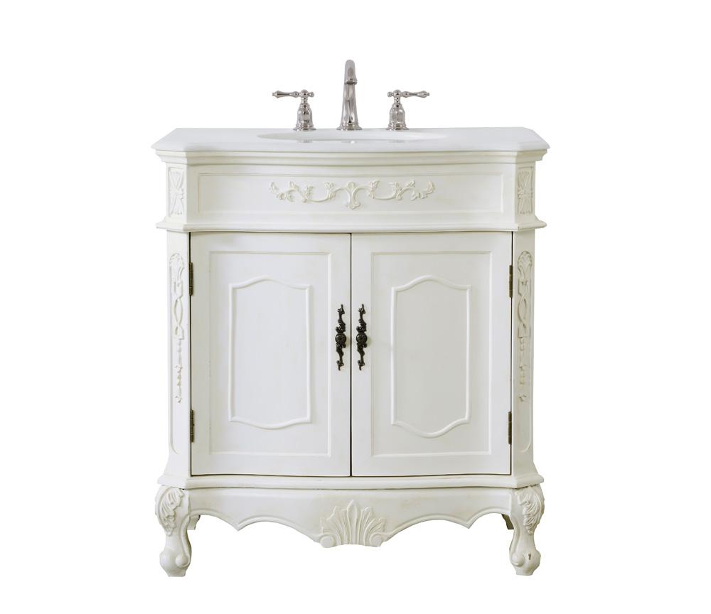 Elegant Furniture & Lighting - Danville 32 inch Single Bathroom vanity in antique white with ivory white engineered marble - VF10132AW-VW veiw 1
