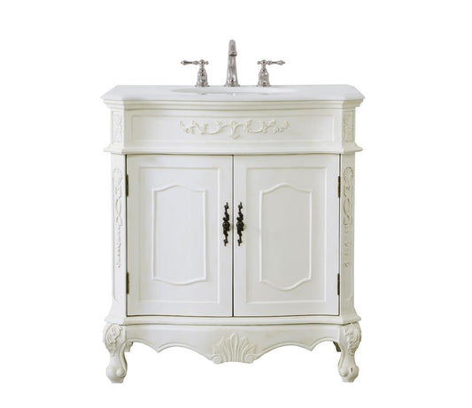 Elegant Furniture & Lighting - Danville 32 inch Single Bathroom vanity in antique white with ivory white engineered marble - VF10132AW-VW veiw 1