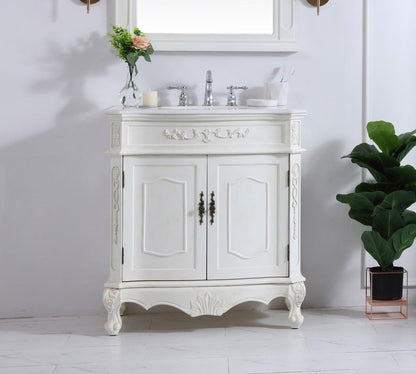 Elegant Furniture & Lighting - Danville 32 inch Single Bathroom vanity in antique white with ivory white engineered marble - VF10132AW-VW veiw 2