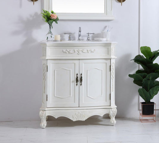 Elegant Furniture & Lighting - Danville 32 inch Single Bathroom vanity in antique white with ivory white engineered marble - VF10132AW-VW veiw 2