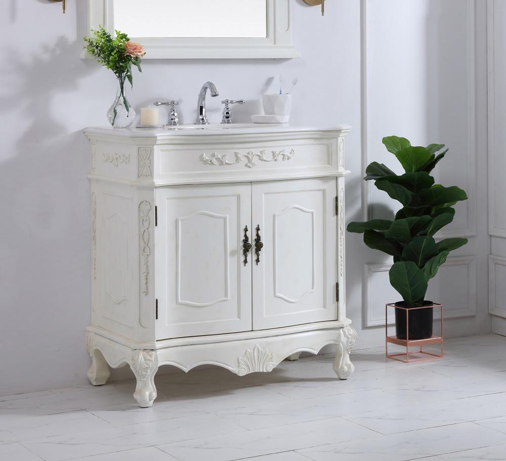 Elegant Furniture & Lighting - Danville 32 inch Single Bathroom vanity in antique white with ivory white engineered marble - VF10132AW-VW veiw 3