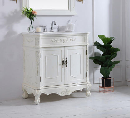 Elegant Furniture & Lighting - Danville 32 inch Single Bathroom vanity in antique white with ivory white engineered marble - VF10132AW-VW veiw 3