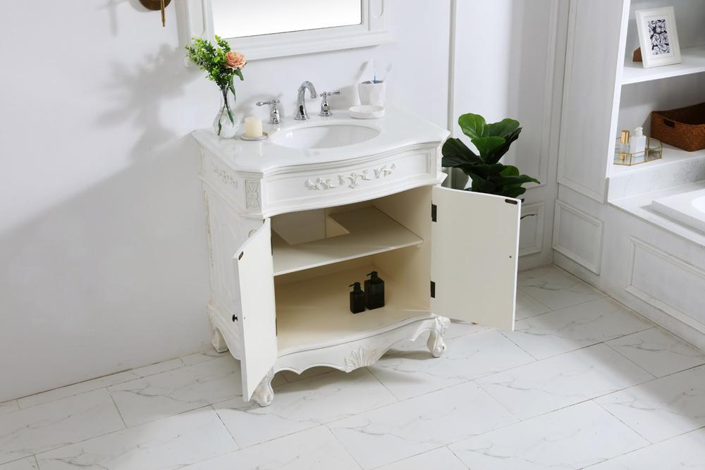 Elegant Furniture & Lighting - Danville 32 inch Single Bathroom vanity in antique white with ivory white engineered marble - VF10132AW-VW veiw 4