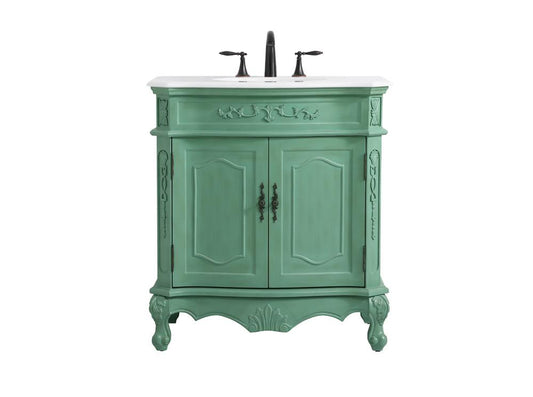 Elegant Furniture & Lighting - Danville 32 inch Single Bathroom vanity in vintage mint with ivory white engineered marble - VF10132VM-VW veiw 1