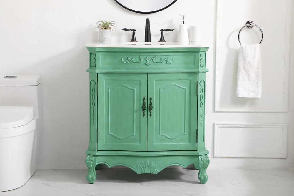 Elegant Furniture & Lighting - Danville 32 inch Single Bathroom vanity in vintage mint with ivory white engineered marble - VF10132VM-VW veiw 2