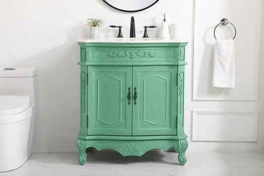 Elegant Furniture & Lighting - Danville 32 inch Single Bathroom vanity in vintage mint with ivory white engineered marble - VF10132VM-VW veiw 2