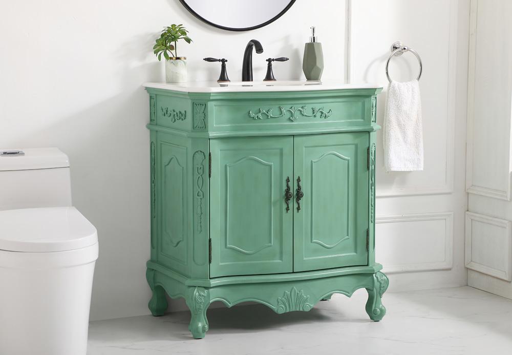 Elegant Furniture & Lighting - Danville 32 inch Single Bathroom vanity in vintage mint with ivory white engineered marble - VF10132VM-VW veiw 3