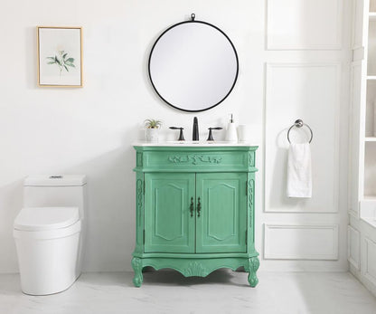 Elegant Furniture & Lighting - Danville 32 inch Single Bathroom vanity in vintage mint with ivory white engineered marble - VF10132VM-VW veiw 5