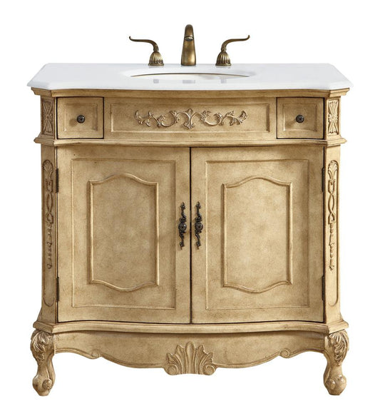 Elegant Furniture & Lighting - Danville 36 inch Single Bathroom vanity in Antique Beige with ivory white engineered marble - VF10136AB-VW veiw 1