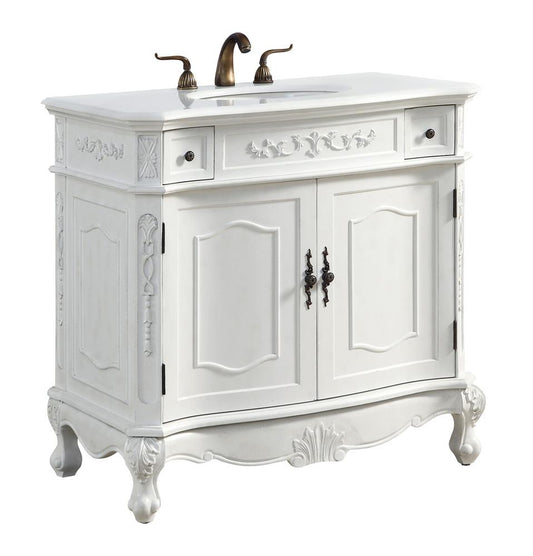 Elegant Furniture & Lighting - Danville 36 inch Single Bathroom vanity in Antique White with ivory white engineered marble - VF10636AW-VW veiw 2