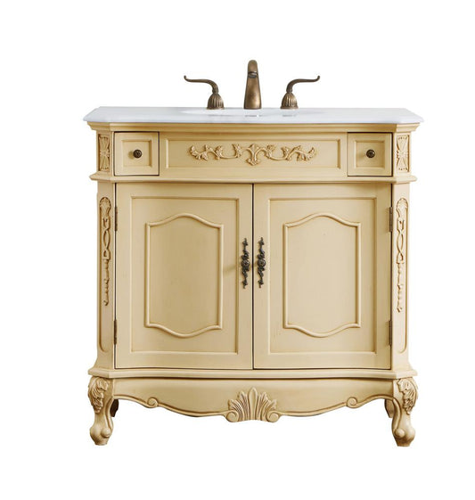 Elegant Furniture & Lighting - Danville 36 inch Single Bathroom vanity in light antique beige with ivory white engineered marble - VF10136LT-VW veiw 1