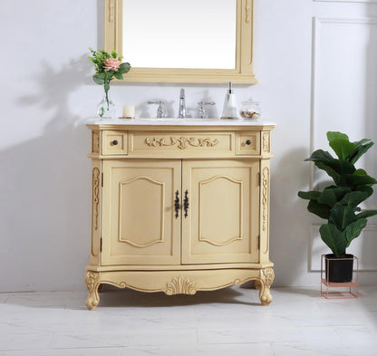 Elegant Furniture & Lighting - Danville 36 inch Single Bathroom vanity in light antique beige with ivory white engineered marble - VF10136LT-VW veiw 2