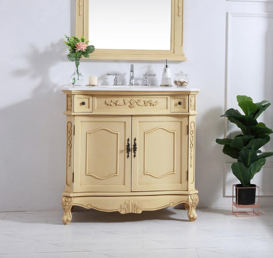 Elegant Furniture & Lighting - Danville 36 inch Single Bathroom vanity in light antique beige with ivory white engineered marble - VF10136LT-VW veiw 2