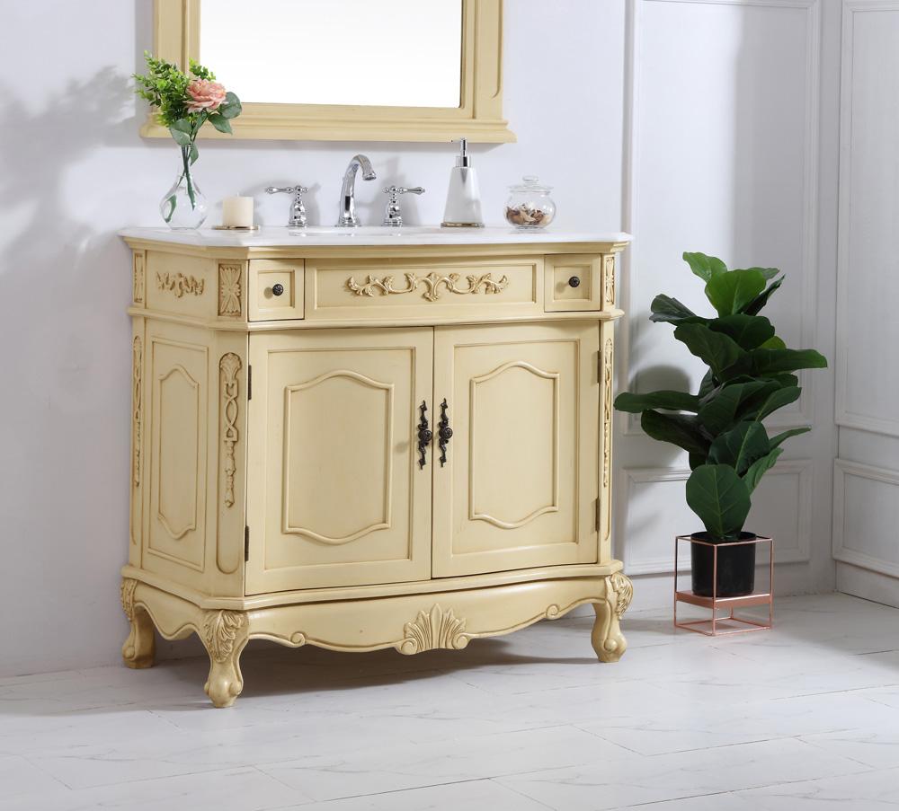 Elegant Furniture & Lighting - Danville 36 inch Single Bathroom vanity in light antique beige with ivory white engineered marble - VF10136LT-VW veiw 3