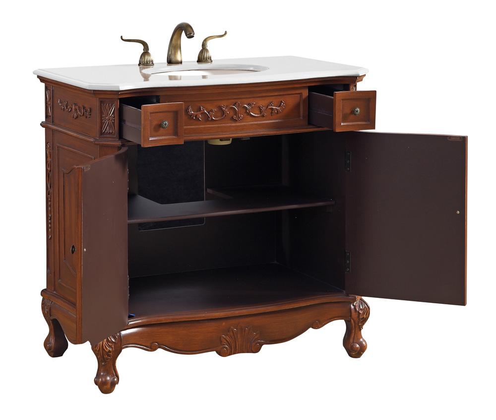 Elegant Furniture & Lighting - Danville 36 inch Single Bathroom vanity in Brown with ivory white engineered marble - VF10536BR-VW veiw 4