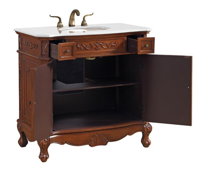 Elegant Furniture & Lighting - Danville 36 inch Single Bathroom vanity in Brown with ivory white engineered marble - VF10536BR-VW veiw 4