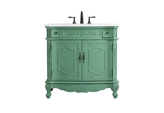 Elegant Furniture & Lighting - Danville 36 inch Single Bathroom vanity in vintage mint with ivory white engineered marble - VF10136VM-VW veiw 1