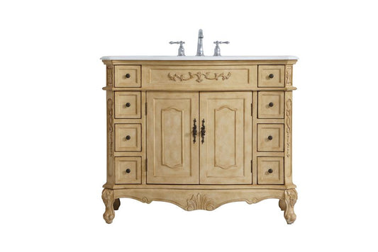 Elegant Furniture & Lighting - Danville 42 inch Single Bathroom vanity in Light Antique Beige with ivory white engineered marble - VF10142AB-VW veiw 1
