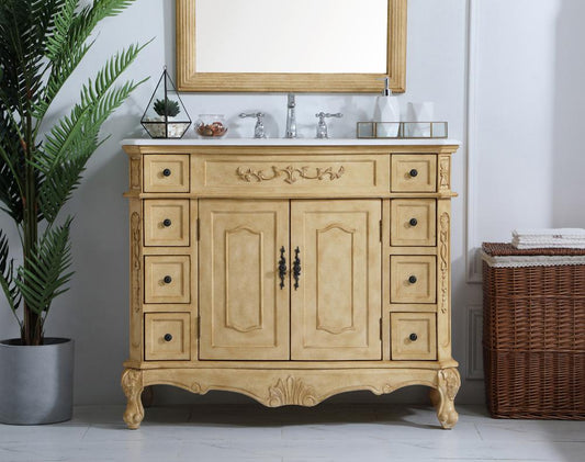 Elegant Furniture & Lighting - Danville 42 inch Single Bathroom vanity in Light Antique Beige with ivory white engineered marble - VF10142AB-VW veiw 2