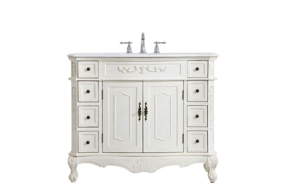Elegant Furniture & Lighting - Danville 42 inch Single Bathroom vanity in Antique White with ivory white engineered marble - VF10142AW-VW veiw 1