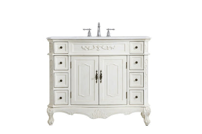 Elegant Furniture & Lighting - Danville 42 inch Single Bathroom vanity in Antique White with ivory white engineered marble - VF10142AW-VW veiw 1