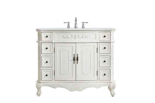 Elegant Furniture & Lighting - Danville 42 inch Single Bathroom vanity in Antique White with ivory white engineered marble - VF10142AW-VW veiw 1