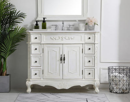 Elegant Furniture & Lighting - Danville 42 inch Single Bathroom vanity in Antique White with ivory white engineered marble - VF10142AW-VW veiw 2