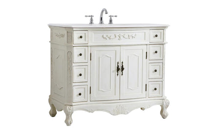 Elegant Furniture & Lighting - Danville 42 inch Single Bathroom vanity in Antique White with ivory white engineered marble - VF10142AW-VW veiw 8