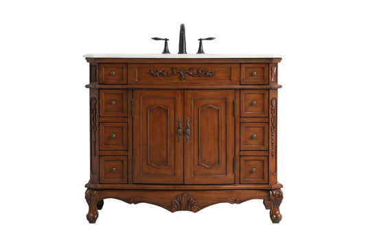 Elegant Furniture & Lighting - Danville 42 inch Single Bathroom vanity in Teak with ivory white engineered marble - VF10142TK-VW veiw 1