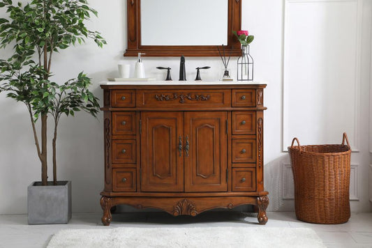 Elegant Furniture & Lighting - Danville 42 inch Single Bathroom vanity in Teak with ivory white engineered marble - VF10142TK-VW veiw 2