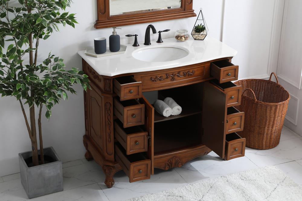 Elegant Furniture & Lighting - Danville 42 inch Single Bathroom vanity in Teak with ivory white engineered marble - VF10142TK-VW veiw 4