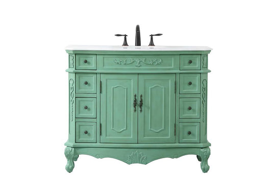 Elegant Furniture & Lighting - Danville 42 inch Single Bathroom vanity in vintage mint with ivory white engineered marble - VF10142VM-VW veiw 1