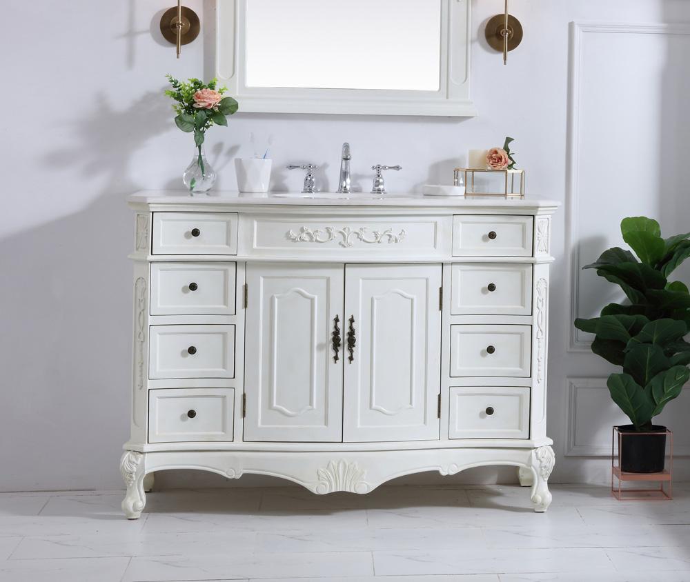 Elegant Furniture & Lighting - Danville 48 inch Single Bathroom vanity in antique white with ivory white engineered marble - VF10148AW-VW veiw 2