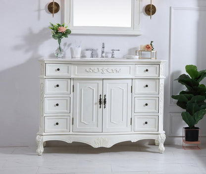 Elegant Furniture & Lighting - Danville 48 inch Single Bathroom vanity in antique white with ivory white engineered marble - VF10148AW-VW veiw 2