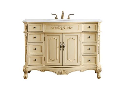 Elegant Furniture & Lighting - Danville 48 inch Single Bathroom vanity in light antique beige with ivory white engineered marble - VF10148LT-VW veiw 1