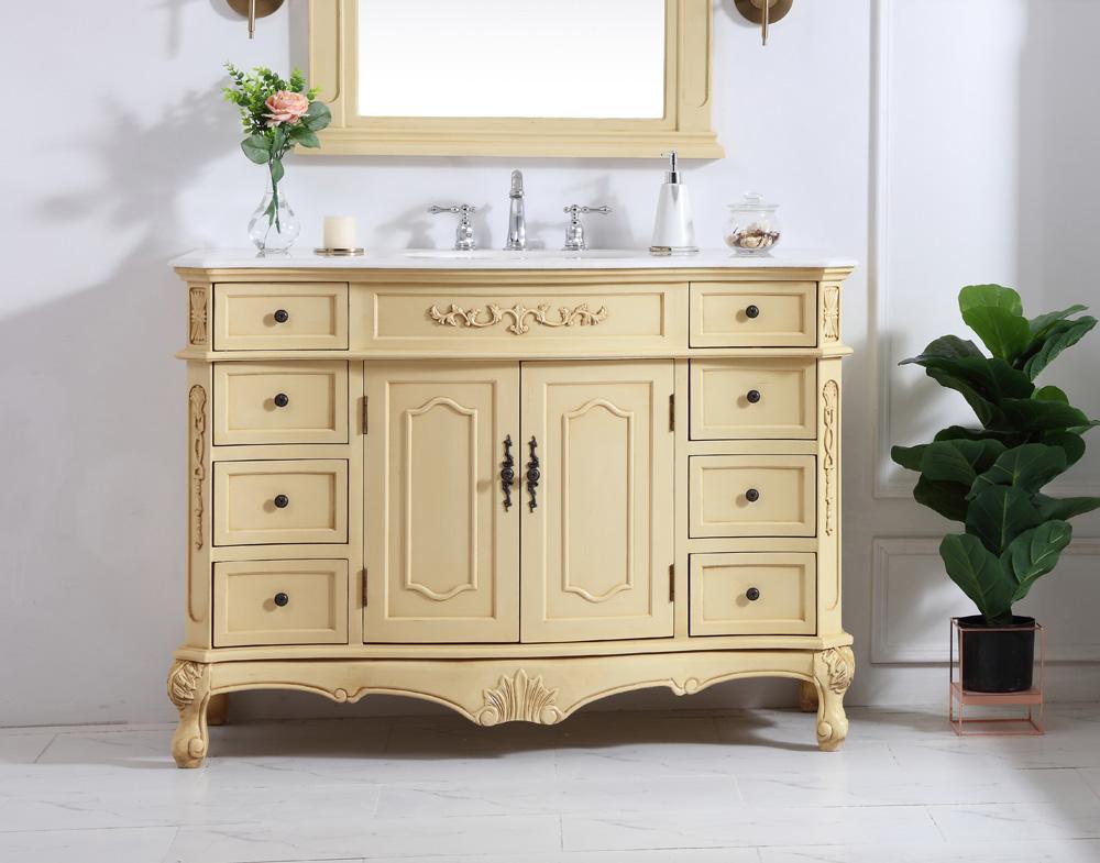 Elegant Furniture & Lighting - Danville 48 inch Single Bathroom vanity in light antique beige with ivory white engineered marble - VF10148LT-VW veiw 2