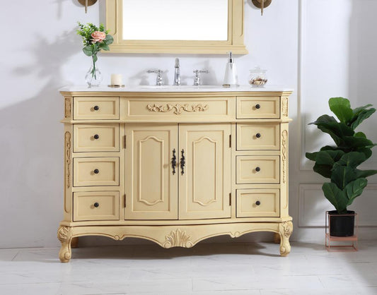 Elegant Furniture & Lighting - Danville 48 inch Single Bathroom vanity in light antique beige with ivory white engineered marble - VF10148LT-VW veiw 2