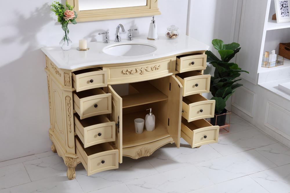 Elegant Furniture & Lighting - Danville 48 inch Single Bathroom vanity in light antique beige with ivory white engineered marble - VF10148LT-VW veiw 4