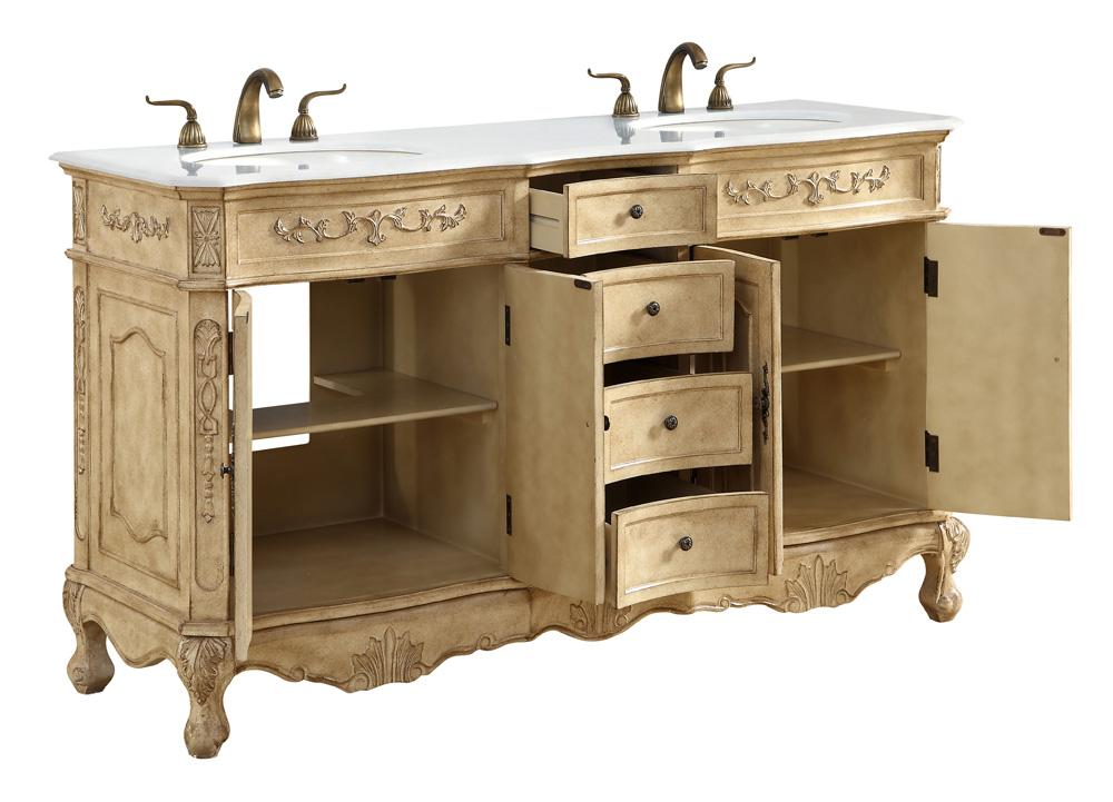 Elegant Furniture & Lighting - Danville 60 inch Double Bathroom vanity in Antique Beige with ivory white engineered marble - VF10160DAB-VW veiw 4