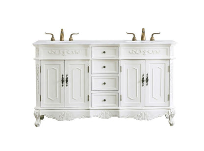Elegant Furniture & Lighting - Danville 60 inch Double Bathroom vanity in antique white with ivory white engineered marble - VF10160DAW-VW veiw 1