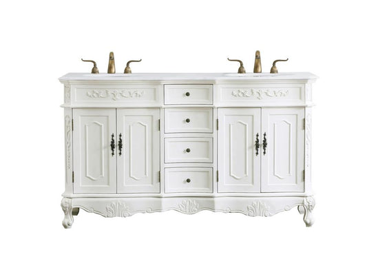 Elegant Furniture & Lighting - Danville 60 inch Double Bathroom vanity in antique white with ivory white engineered marble - VF10160DAW-VW veiw 1