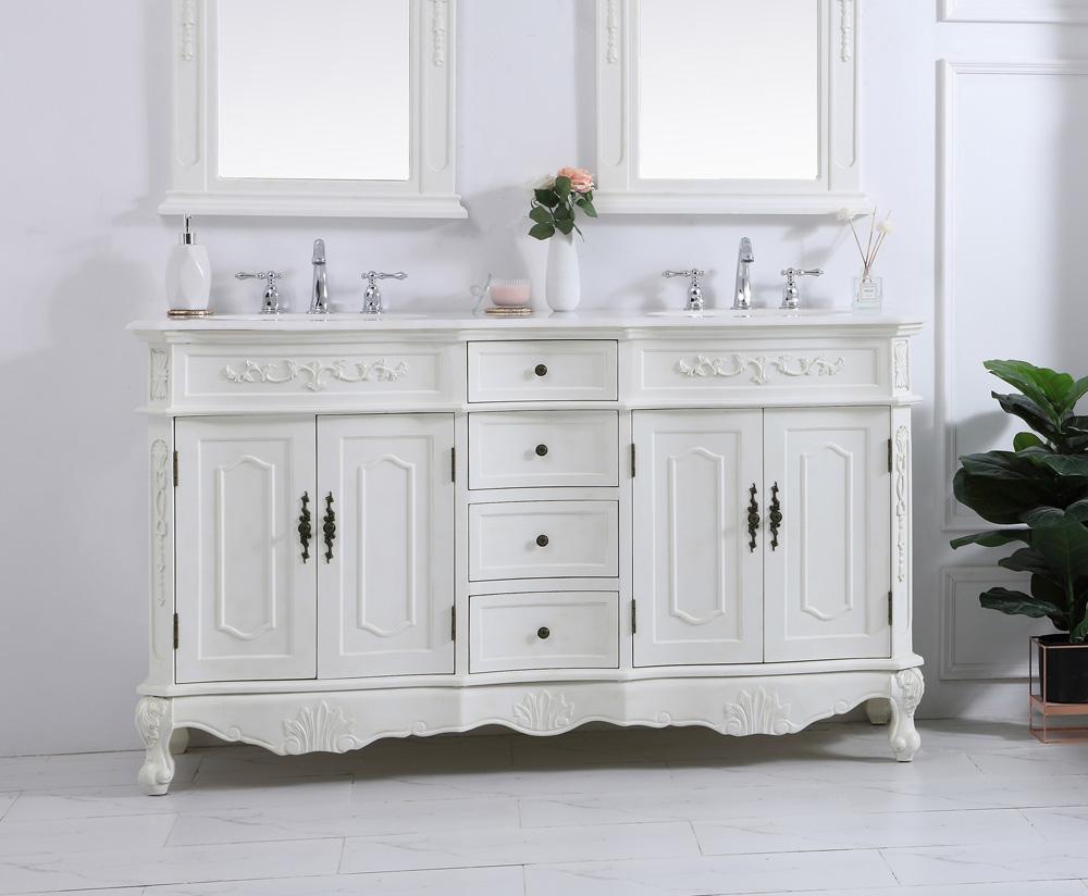 Elegant Furniture & Lighting - Danville 60 inch Double Bathroom vanity in antique white with ivory white engineered marble - VF10160DAW-VW veiw 2