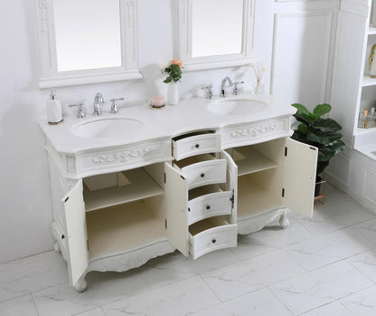Elegant Furniture & Lighting - Danville 60 inch Double Bathroom vanity in antique white with ivory white engineered marble - VF10160DAW-VW veiw 4