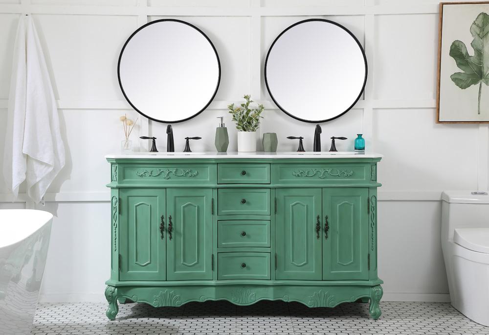 Elegant Furniture & Lighting - Danville 60 inch double Bathroom vanity in vintage mint with ivory white engineered marble - VF10160DVM-VW veiw 5