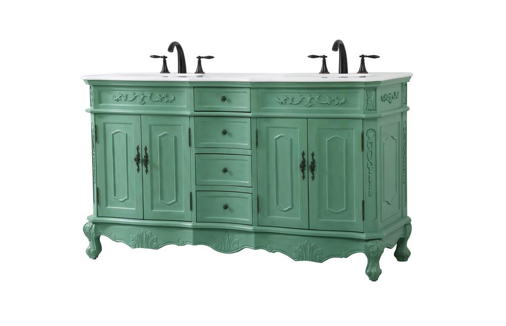 Elegant Furniture & Lighting - Danville 60 inch double Bathroom vanity in vintage mint with ivory white engineered marble - VF10160DVM-VW veiw 8