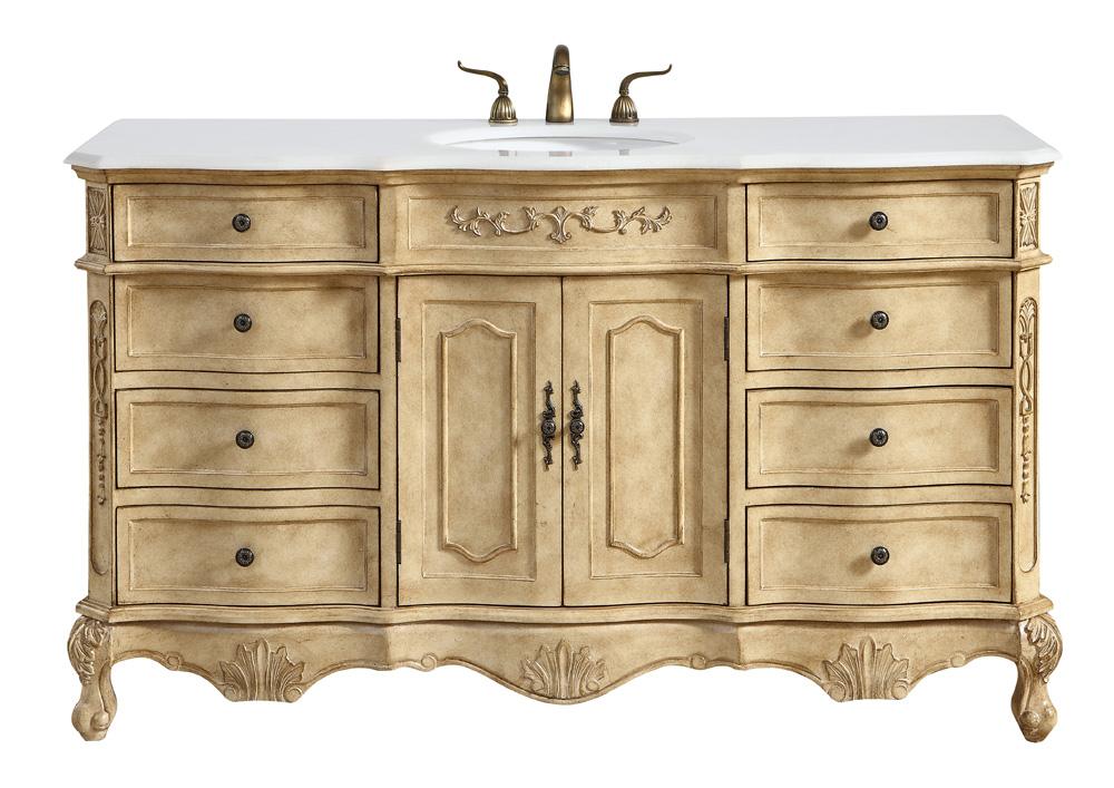 Elegant Furniture & Lighting - Danville 60 inch Single Bathroom vanity In Antique Beige with ivory white engineered marble - VF101S60AB-VW veiw 1