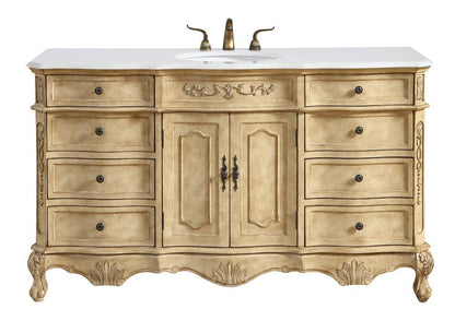Elegant Furniture & Lighting - Danville 60 inch Single Bathroom vanity In Antique Beige with ivory white engineered marble - VF101S60AB-VW veiw 1