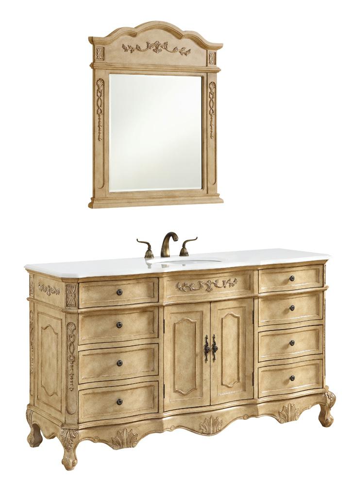 Elegant Furniture & Lighting - Danville 60 inch Single Bathroom vanity In Antique Beige with ivory white engineered marble - VF101S60AB-VW veiw 2