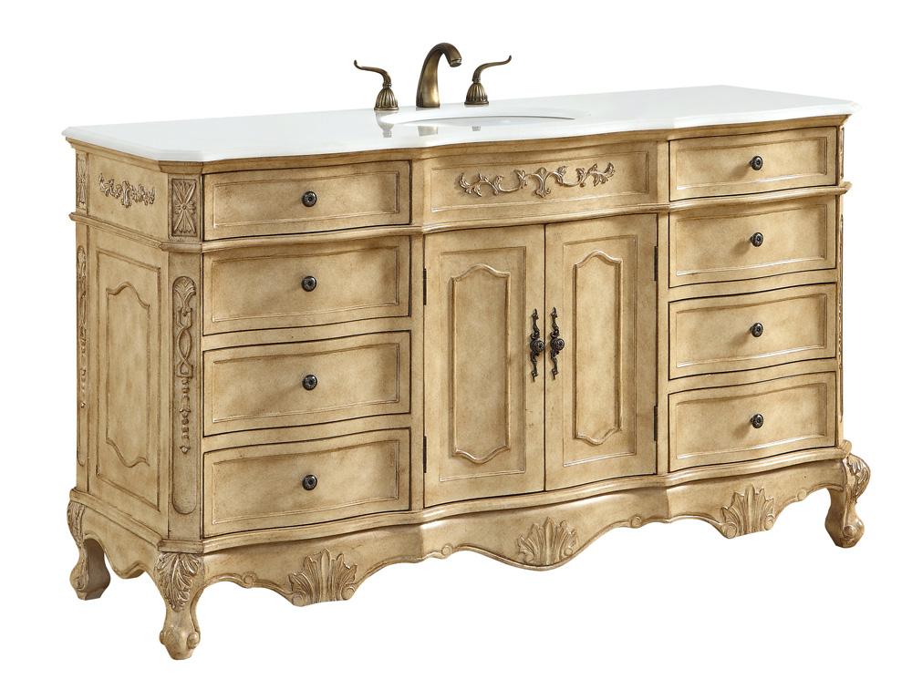 Elegant Furniture & Lighting - Danville 60 inch Single Bathroom vanity In Antique Beige with ivory white engineered marble - VF101S60AB-VW veiw 3
