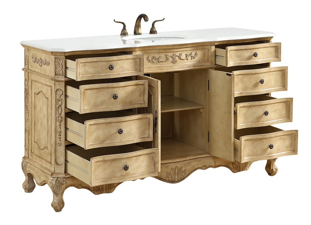 Elegant Furniture & Lighting - Danville 60 inch Single Bathroom vanity In Antique Beige with ivory white engineered marble - VF101S60AB-VW veiw 4